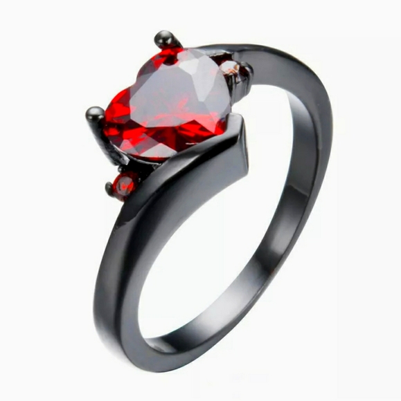 *Sale* New Heart Shaped Red CZ Black Gold Ring. - Picture 1 of 4